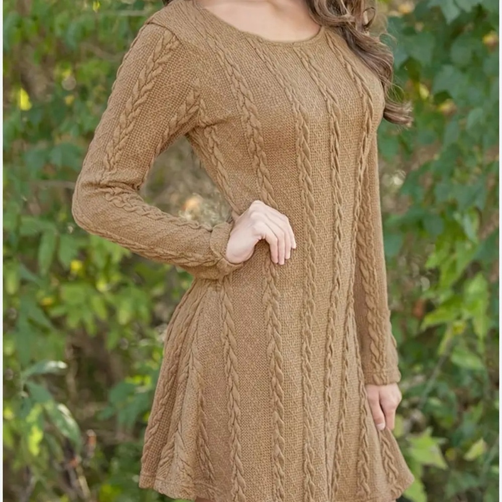 Cable Knit Tan Sweater Dress